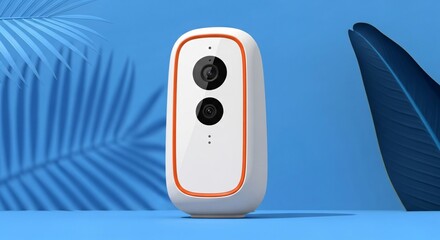 Modern security camera with dual lenses and orange accent