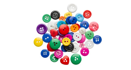 Pile of Colorful Sewing Buttons Isolated on White Background