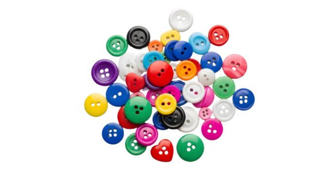 Pile of Colorful Sewing Buttons Isolated on White Background