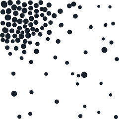 Large and small spots or circles are denser in the upper corner and there are fewer of them closer to the bottom of the canvas.