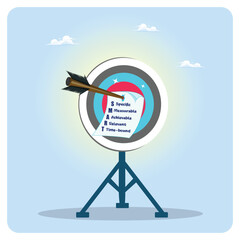 Planning for realistic target concept. Archery Target With Arrow And SMART Goals Note On Stand.