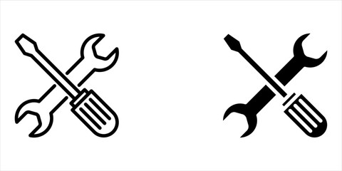 Maintenance icon set simple outline style. Tool, wrench and screwdriver, spanner sign. Home services concept. Thin line vector illustration symbol isolated on white background. Editable stroke EPS 10.