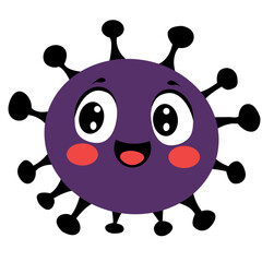 Cheerful purple virus character with rosy cheeks, perfect for children’s content, science lessons, or lighthearted health campaigns.
