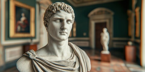 Classical Marble Bust of a Young Man in Art Gallery