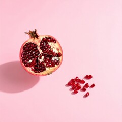 Pomegranate Halves with Seeds on Pink Background