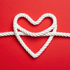 White Rope Heart Shape on Red Background