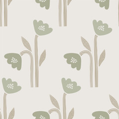 Stylized flowers. Silhouette print in muted brown and green tones.