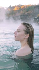 Woman relaxing in a hot spring