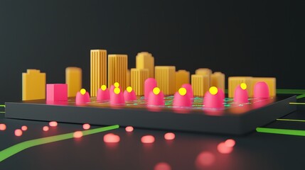 Abstract Cityscape Visualization with Bright Color Elements