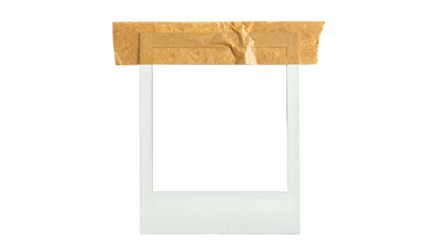 Empty instant film photo frame held in place with brown tape, black background - Powered by Adobe