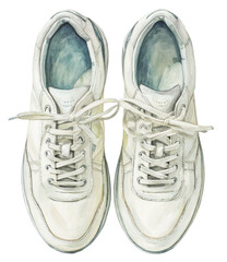 Stylish White Sneakers with Laces in Top View