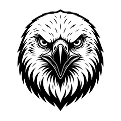 Bold fierce eagle head monochrome illustration, black white aggressive bird portrait vector art