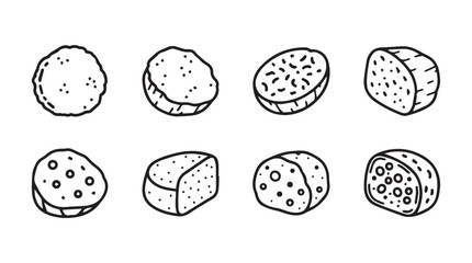 Hand drawn collection of assorted cheese slices various shapes textures and forms vector