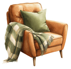 Elegant Armchair with Soft Throw and Pillow