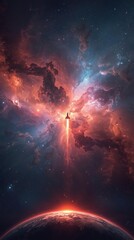 Obraz premium Eternal Expanse: A Tiny Rocket in the Infinite Cosmos