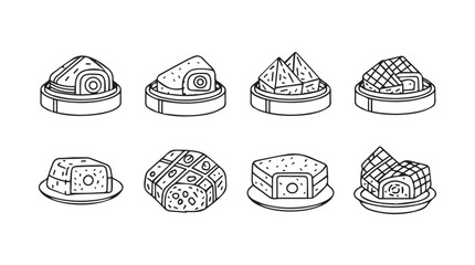 Hand drawn collection of delicious dumplings and steamed buns isolated on white vector