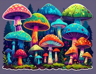 Colorful mushroom forest