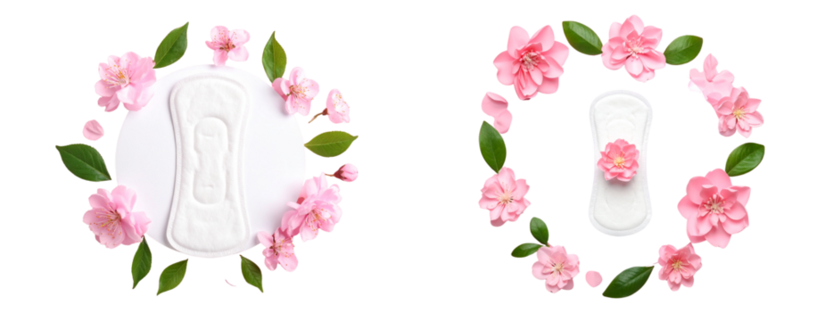 Feminine hygiene sanitary pads with flowers and freshness concept