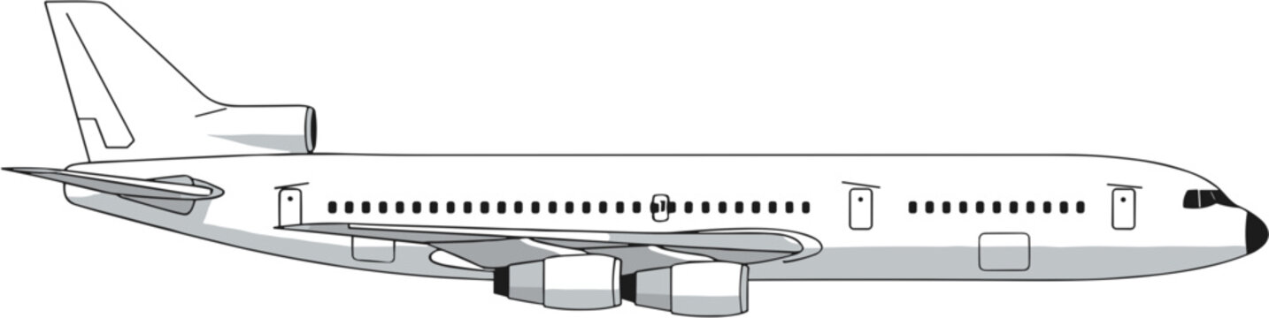 Simple Line Art Aircraft Side View Illustration Commercial Airplane Isolated