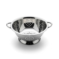 Stainless Steel Colander with Handles on White Background