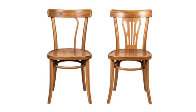  Classic wooden chairs bundle with two variations isolated on transparent background