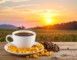 Coffee, corn, sunset view