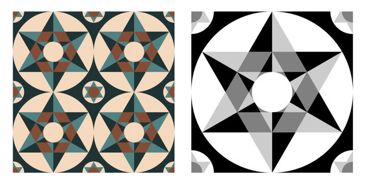vector star tile pattern, sacral texture, geometric seamless tile 