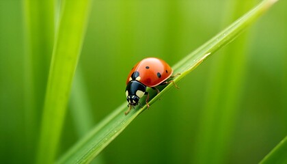 Ladybug on Grass Macro Photo