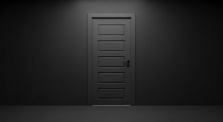 Unlock new opportunities with a modern black door against a dark wall