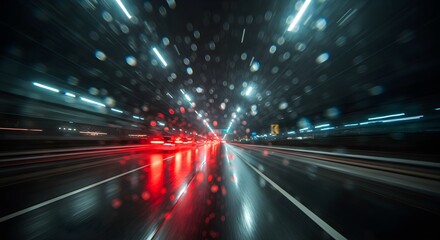 Blurred motion abstract of highway at night with bright light trails