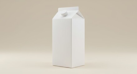 Minimalist white milk carton mockup stands on a serene beige backdrop