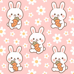 Bunnies and Daisies Seamless pattern, Bunnies and Daisies Seamless Pattern, Neutral Bunnies and Daisies Seamless Print,Pastel print