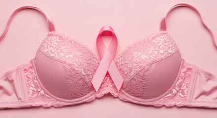 Pink Bra With Ribbon Symbolizing Breast Cancer Awareness Support and Hope
