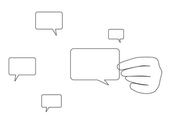 Fototapeta premium continuous line art of a hand holding a square speech bubble. icon for a dialog
