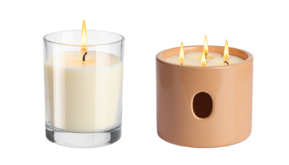  Elegant candles in holders bundle with two variations isolated on transparent background
