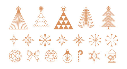 Vector Christmas and New Year design templates for advent calendars, greeting cards, packaging, prints, banners, and minimal graphics in a linear style