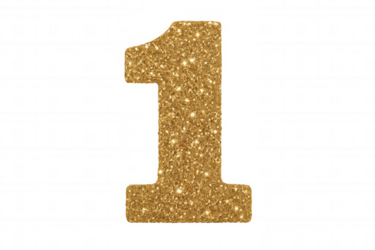 Golden glitter number one numeral displaying sparkling texture for celebration, anniversary, ranking, and achievement concepts