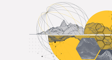 Abstract wireframe background. Modern science or technology art elements. Surface illustration inside circles