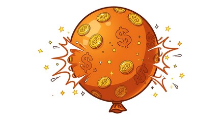 Exploding Money Balloon with Gold Coins and Dollar Signs