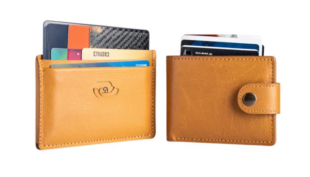 Modern and Classic Wallet Pair with Cards, isolated on transparent backgroun