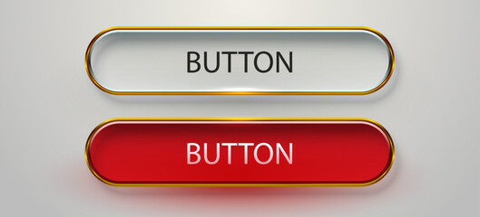 Glossy Glass Web Buttons with Golden Borders.