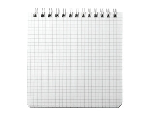 Square, wire-bound notepad with grid paper, ready for notes against a transparent background