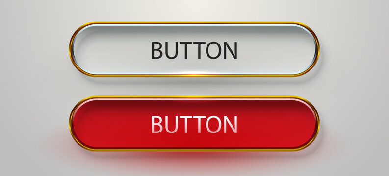 Glossy Glass Web Buttons with Golden Borders.