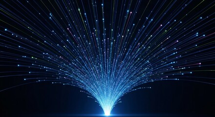 Dynamic blue light streaks emanating from a central point on dark backdrop