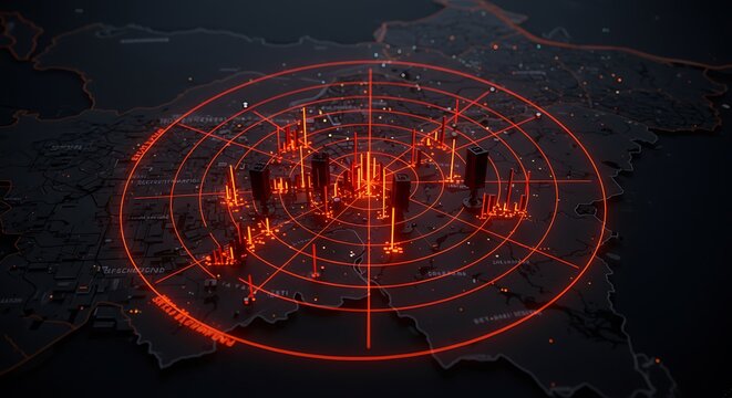 Abstract Cityscape with Radar Display