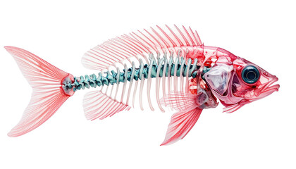 Illustration of a fish with transparent flesh revealing a colorful skeleton