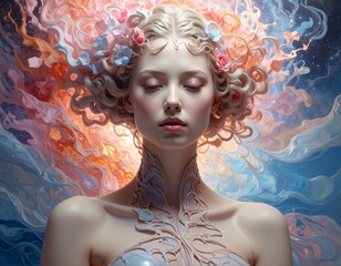 a human with a body of painting and reality