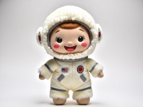 Cute astronaut plush toy wearing a spacesuit.