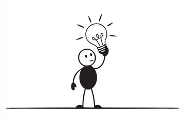 Minimalist vector of stick figure holding bulb for imagination and design work