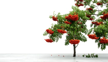 Vibrant rowan tree on a light surface